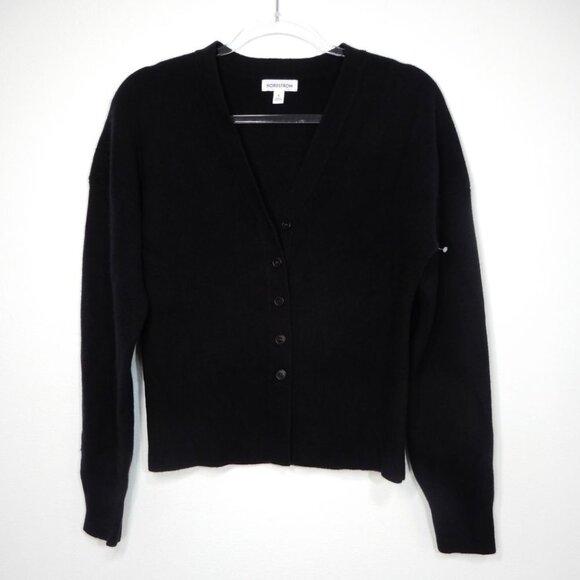 NORDSTROM Wool Cashmere V-Neck Cardigan Sweater Size S Black NEW $169 - Picture 5 of 10